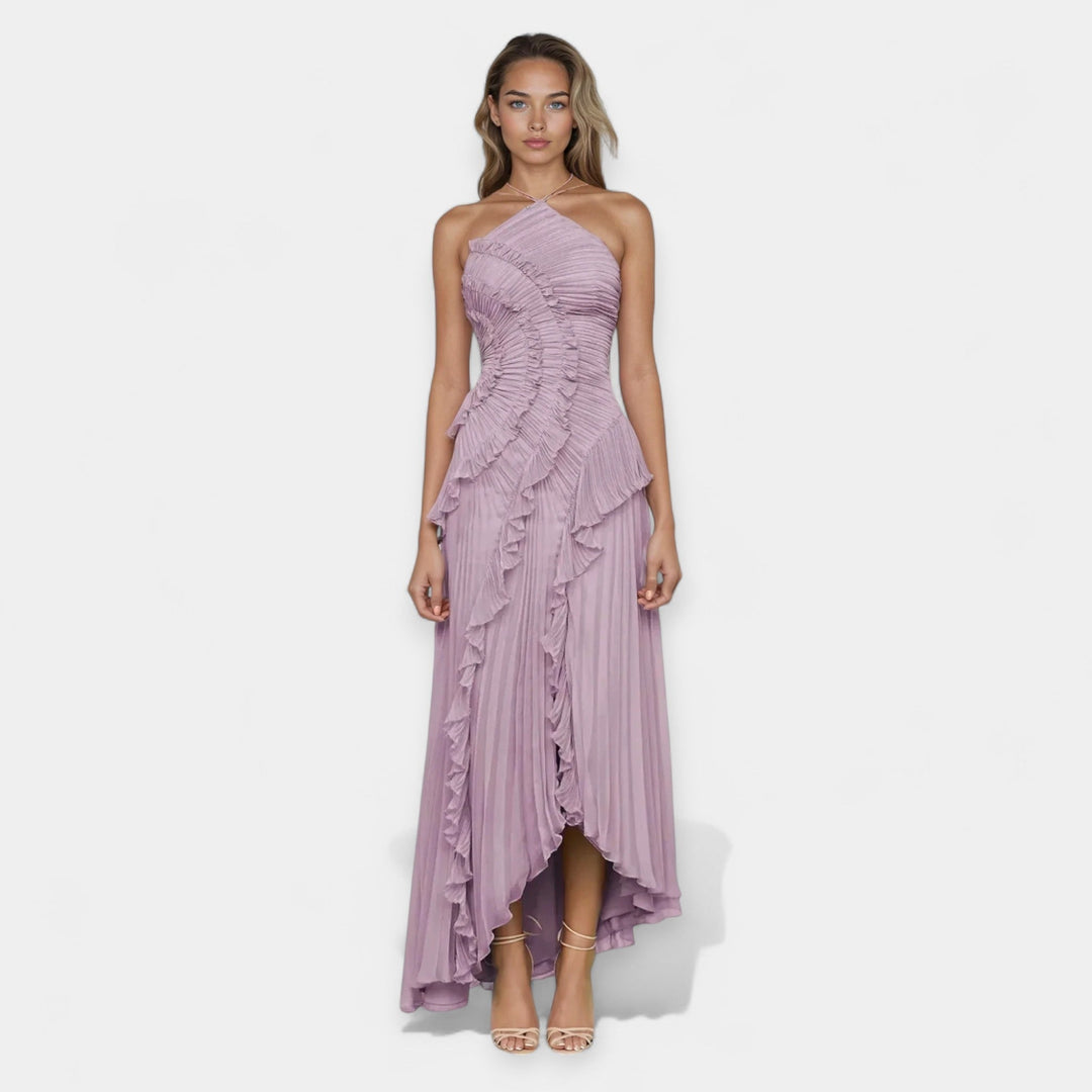 Vestido Midi Lila Fluido con Volantes