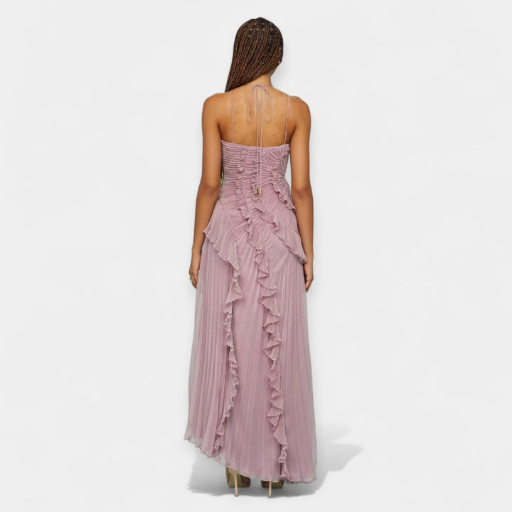 Vestido Midi Lila Fluido con Volantes