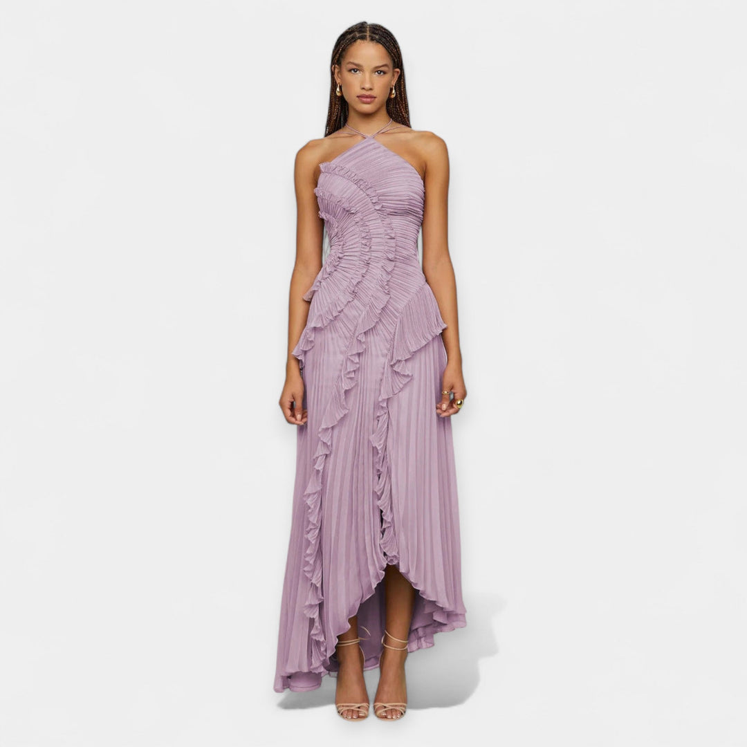 Vestido Midi Lila Fluido con Volantes