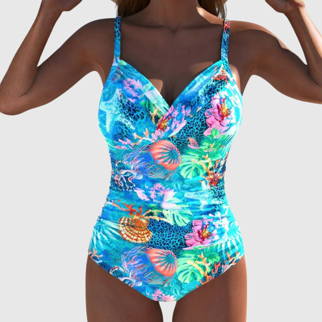 Bañador de una pieza floral con escote en V para mujer