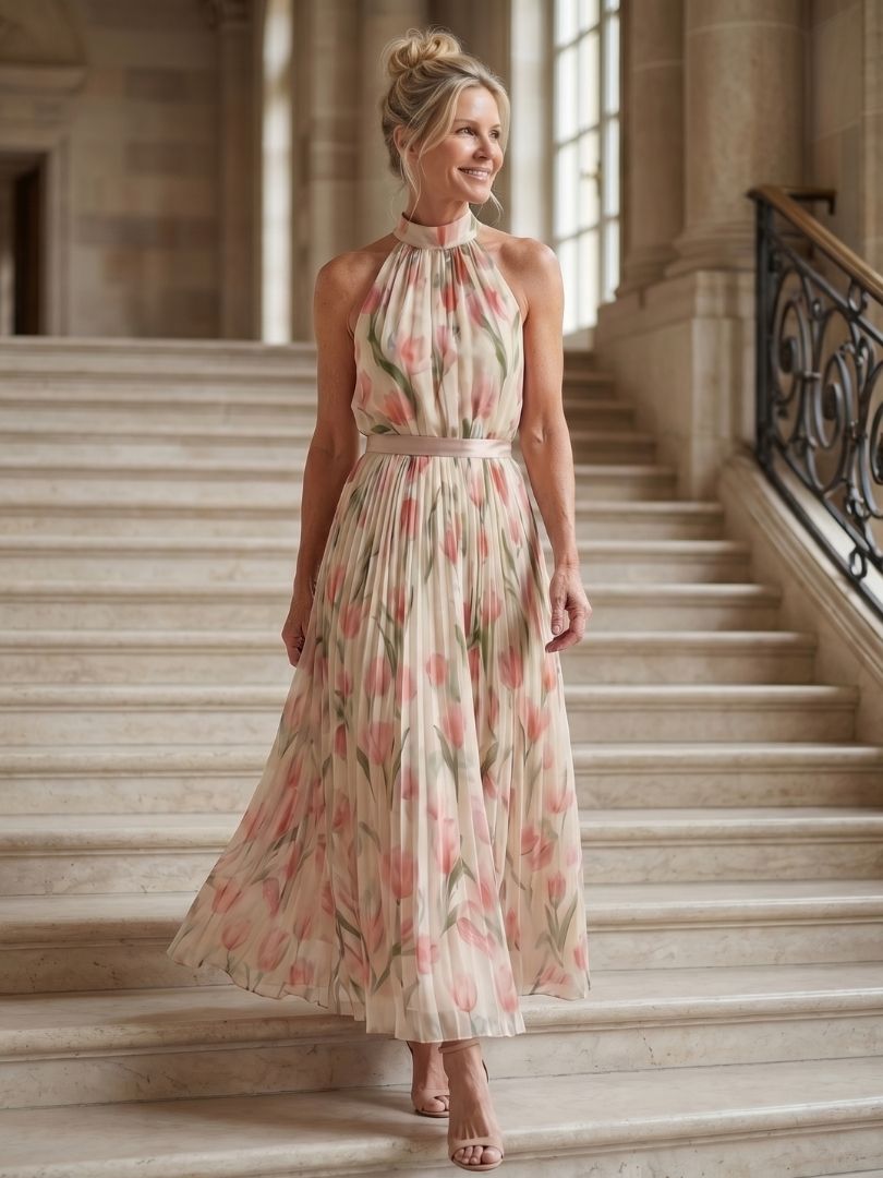 Esperanza | Vestido Midi Floral con Cuello Halter