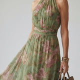 Dolores | Vestido Midi con Cuello Halter Fruncido