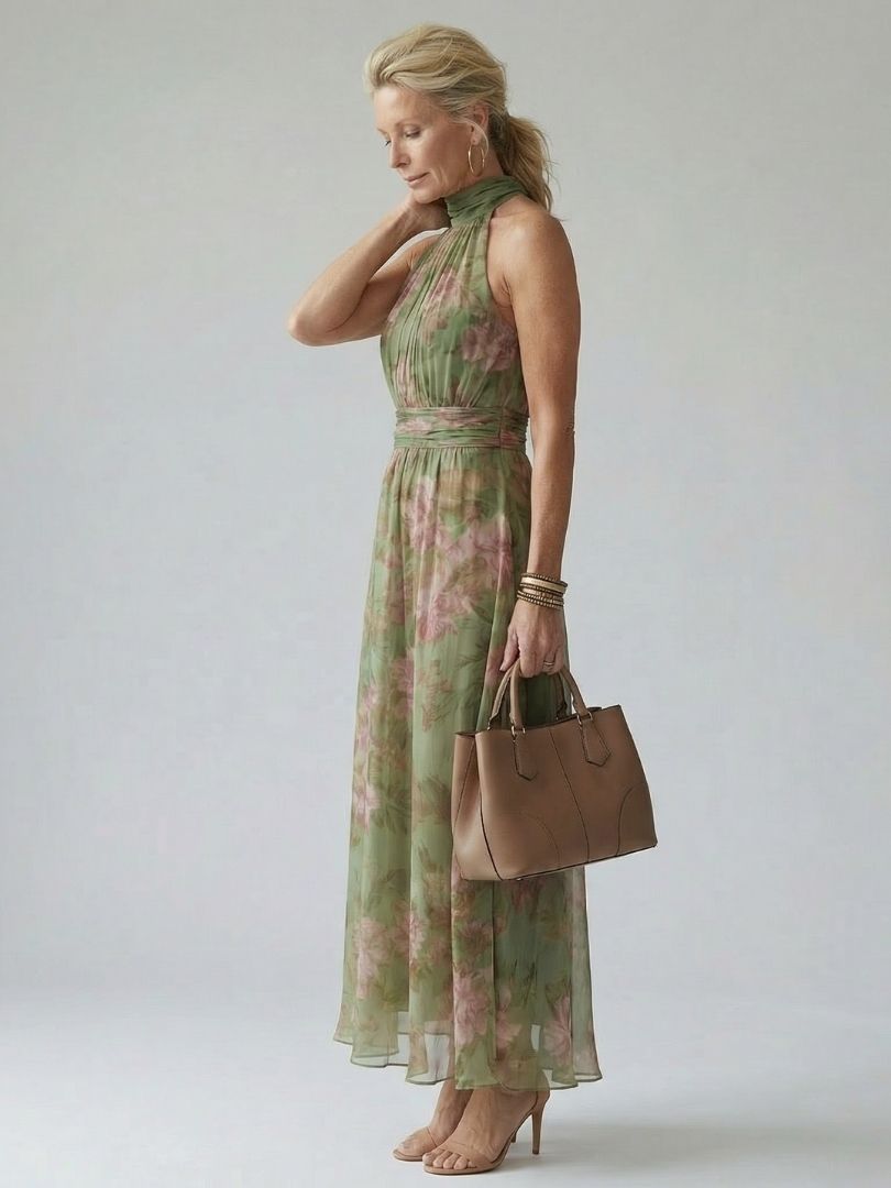 Dolores | Vestido Midi con Cuello Halter Fruncido