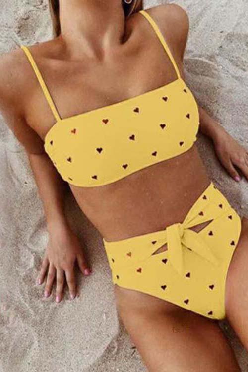 Conjunto de Bikini Romantiline Rosa con Estampado de Corazones