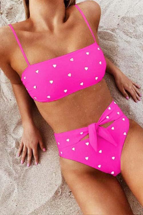 Conjunto de Bikini Romantiline Rosa con Estampado de Corazones