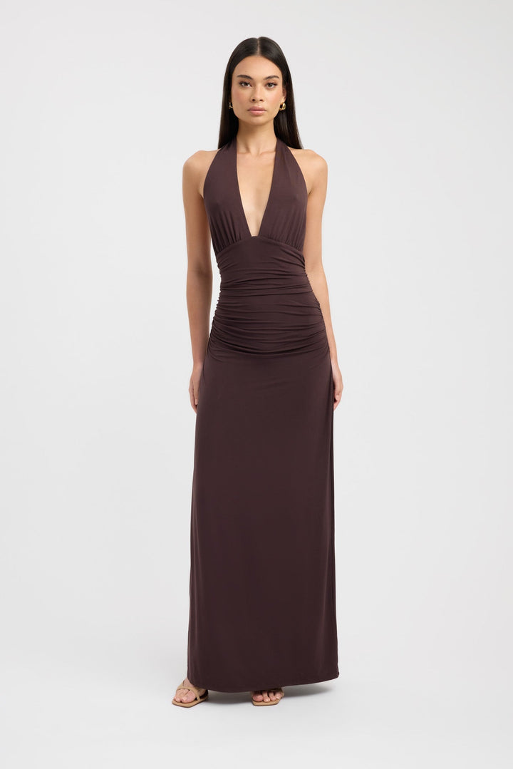Vestido Largo de Fiesta con Cuello Abotonado