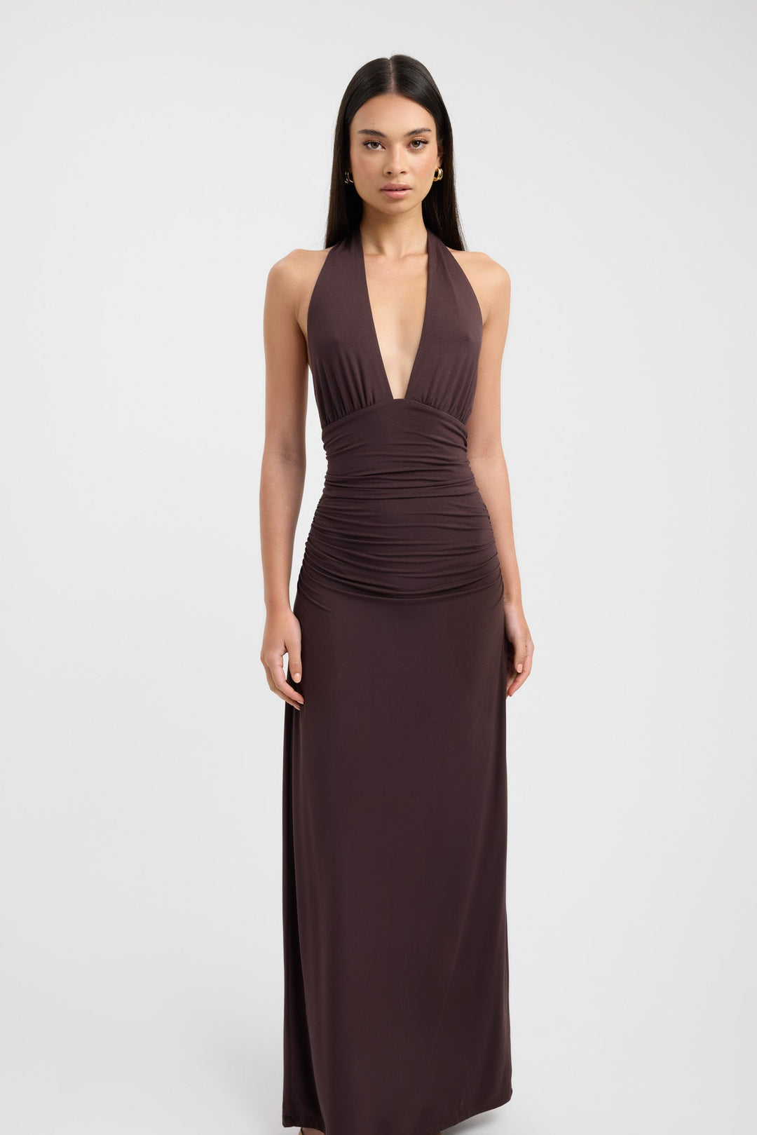 Vestido Largo de Fiesta con Cuello Abotonado
