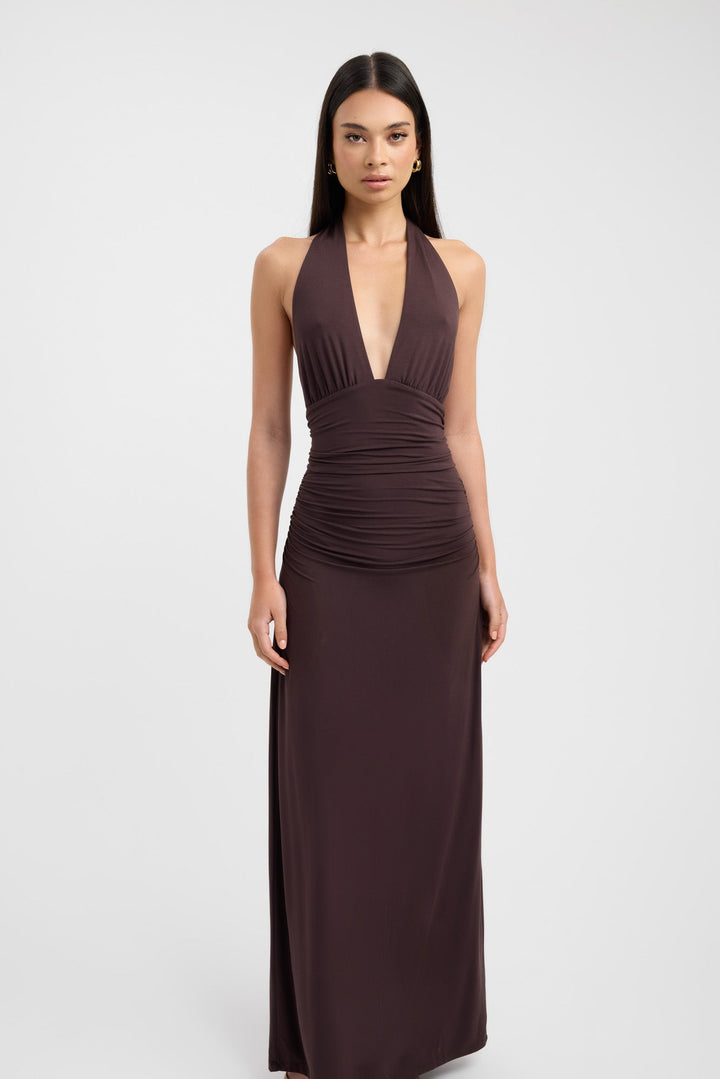 Vestido Largo de Fiesta con Cuello Abotonado