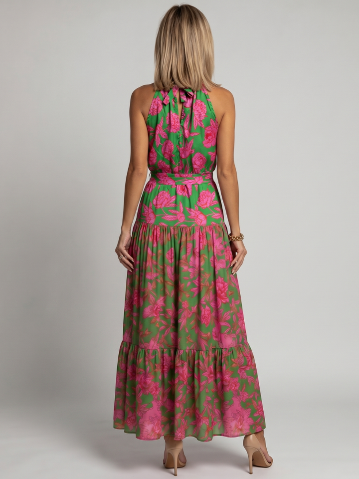 Clara | Vestido Midi con Cuello Halter Drapado