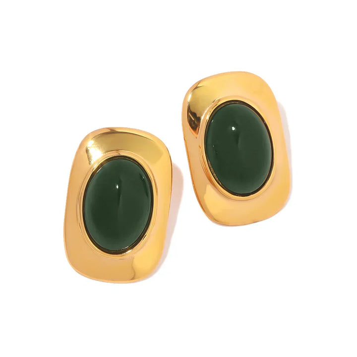 Pendientes Ovalados Vintage de Ópalo Verde