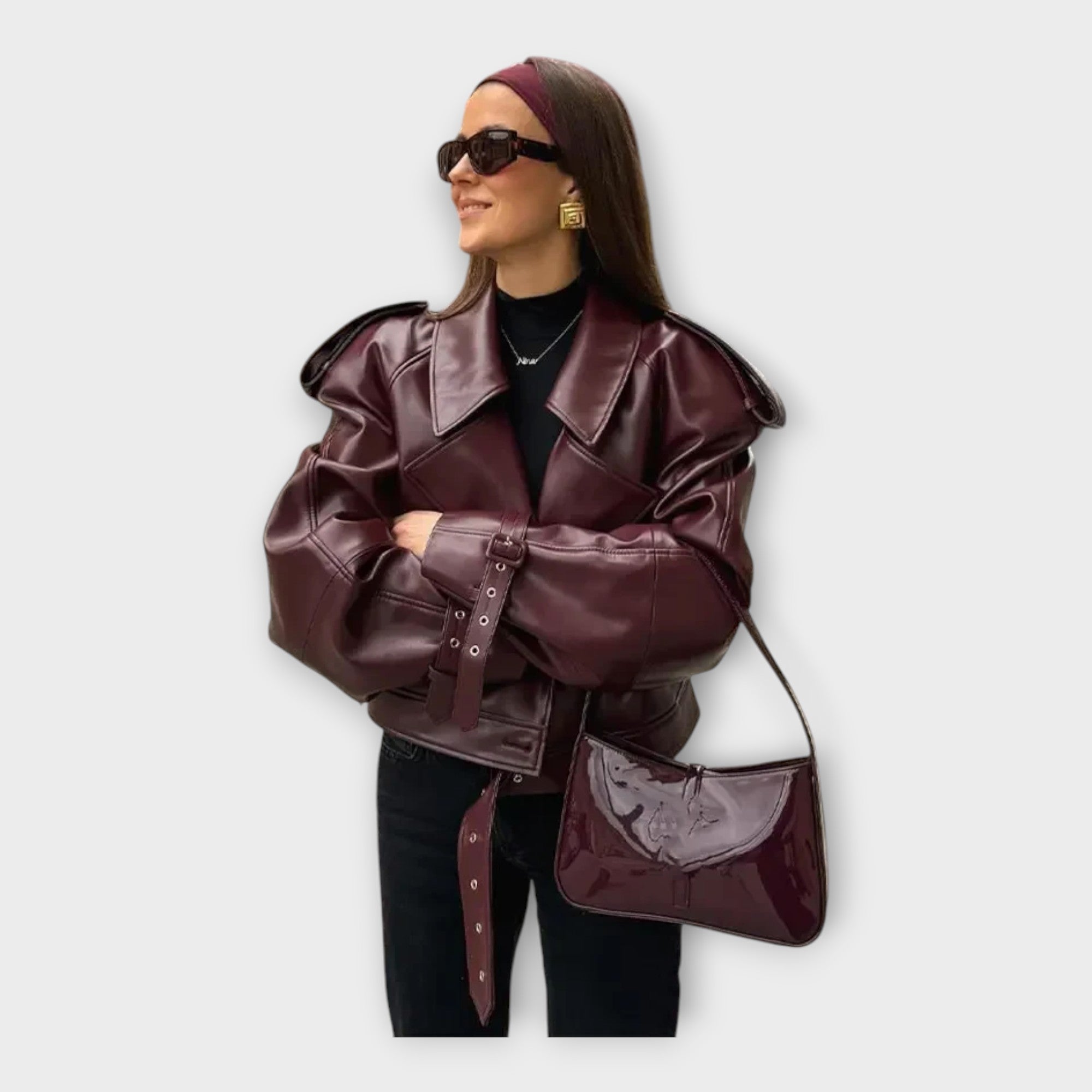 Contemporary Leather Jacket with Stylish Accents