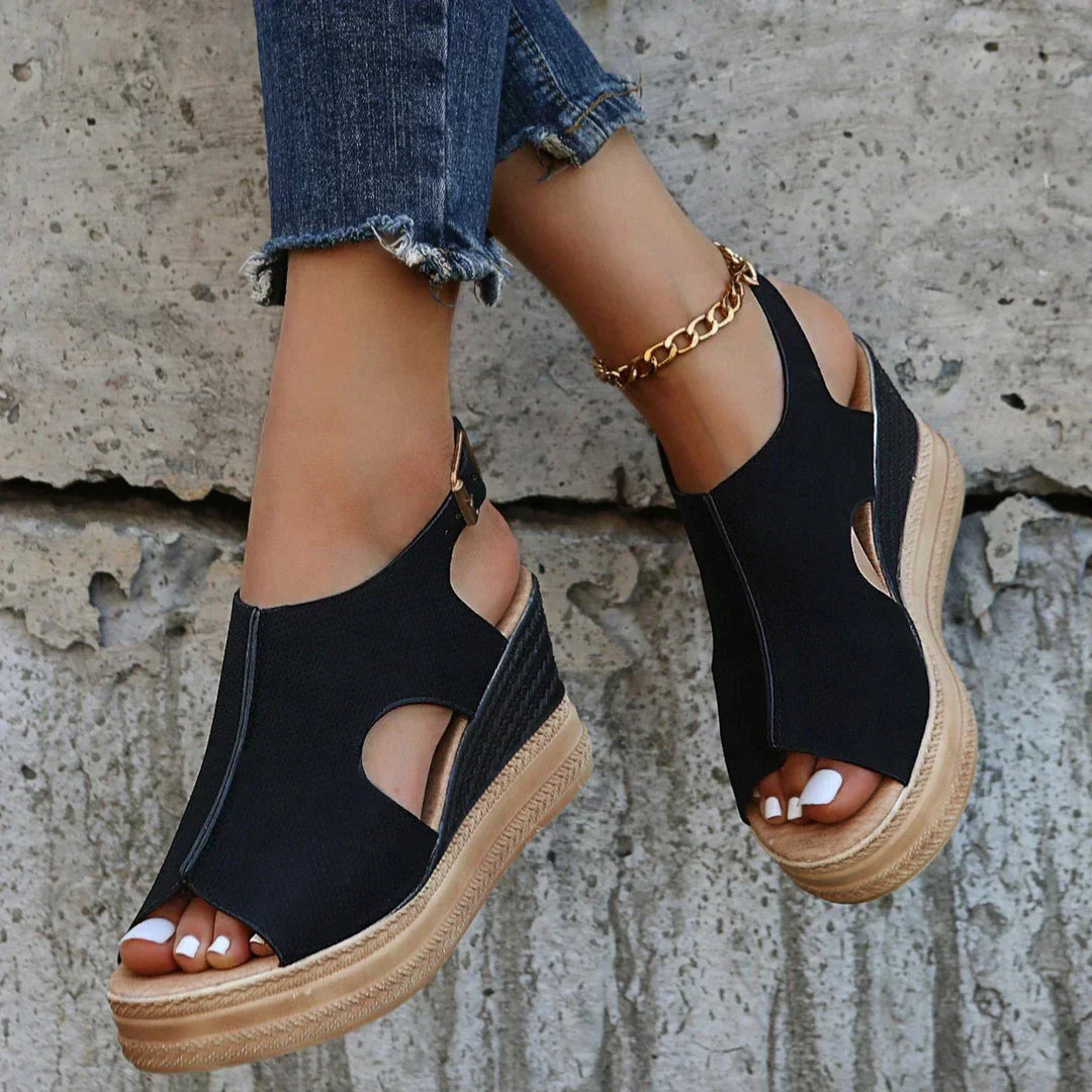 Sandalia de cuña peep-toe para mujer