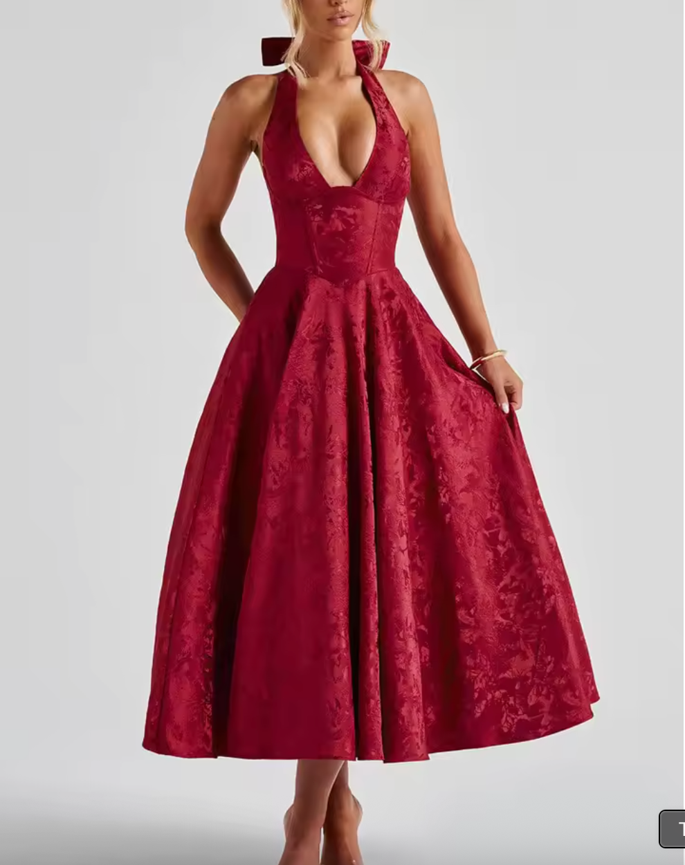 Vestido Midi Elegante con Corsé y Espalda Abierta