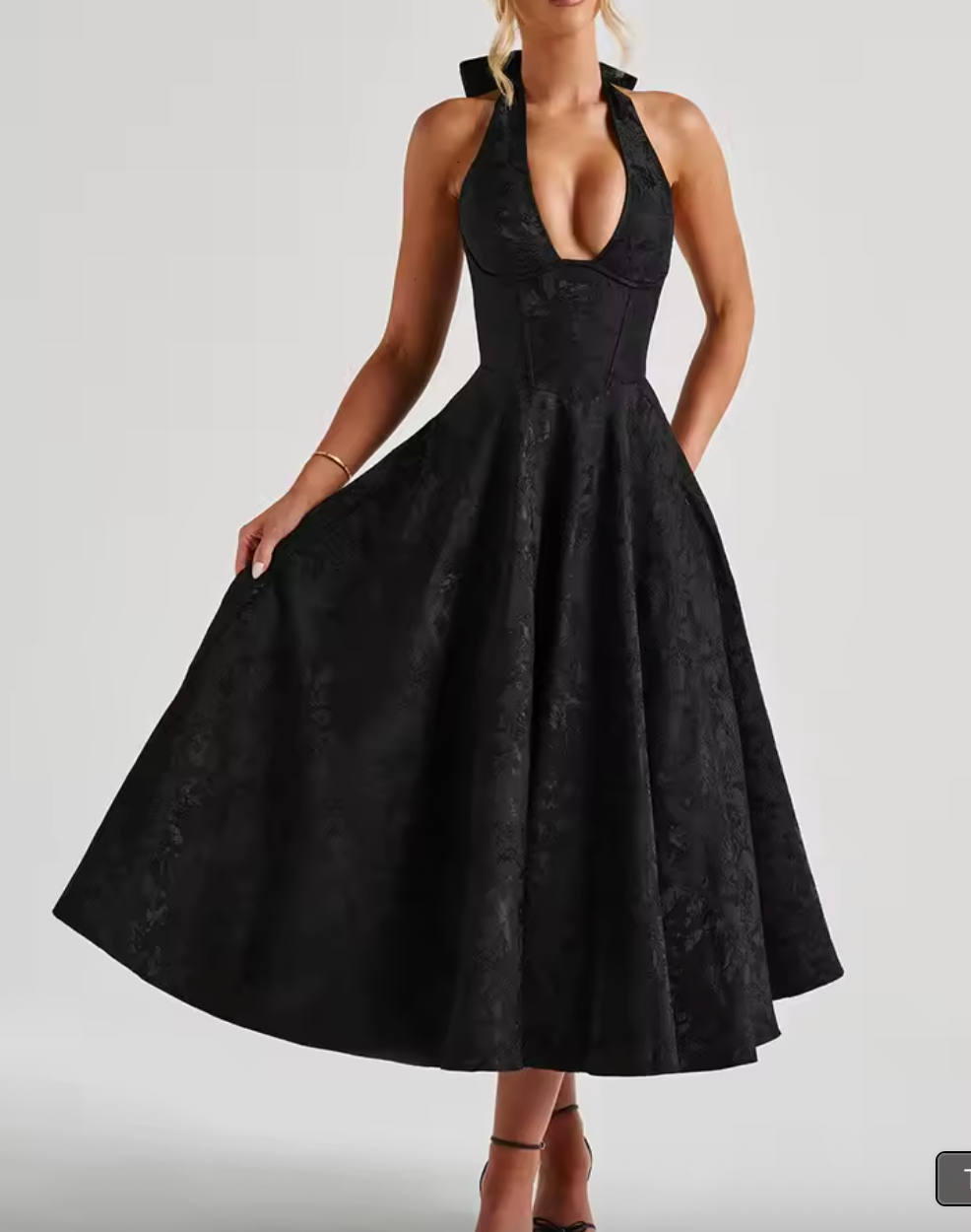 Vestido Midi Elegante con Corsé y Espalda Abierta