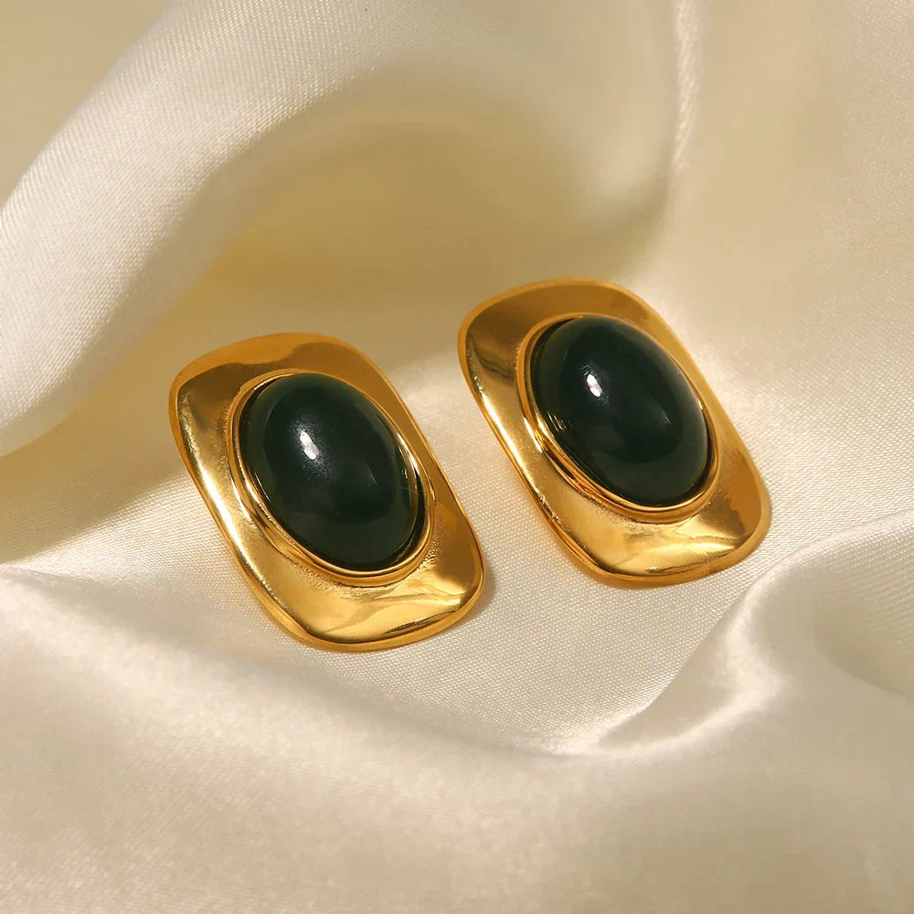 Pendientes Ovalados Vintage de Ópalo Verde