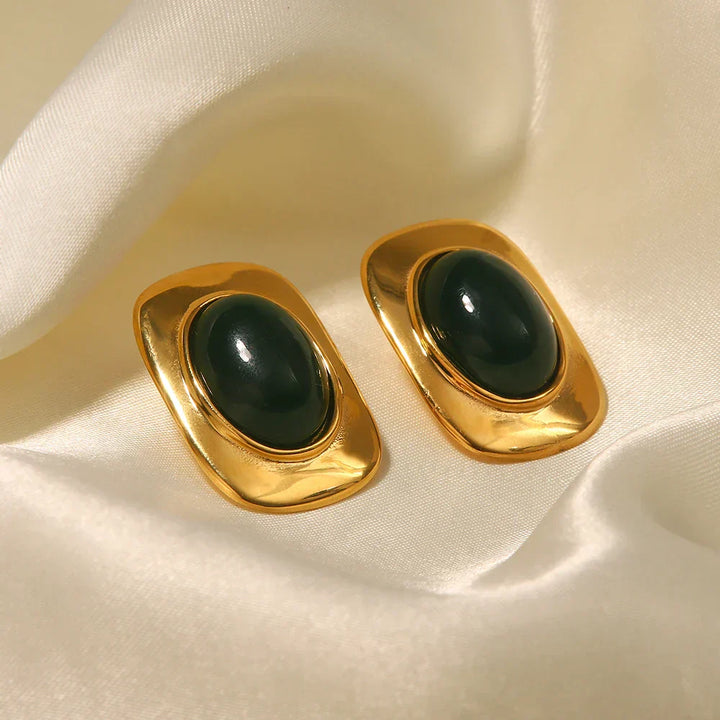 Pendientes Ovalados Vintage de Ópalo Verde