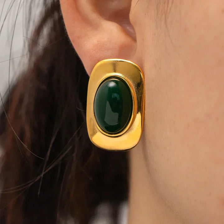Pendientes Ovalados Vintage de Ópalo Verde
