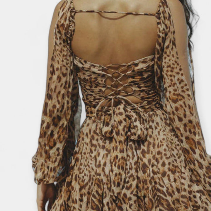 Vestido Romántico con Escote en V y Mangas Abullonadas