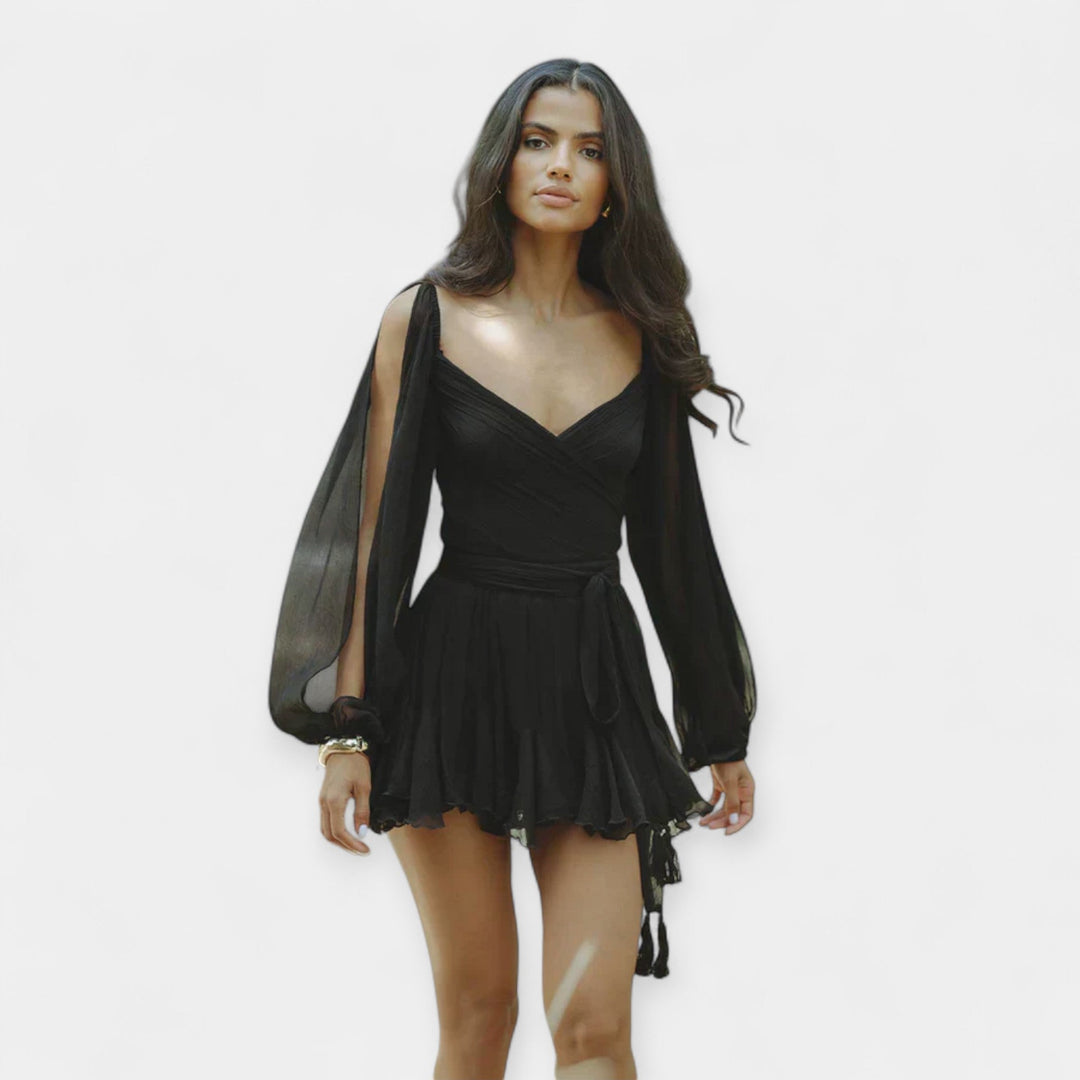 Vestido Romántico con Escote en V y Mangas Abullonadas