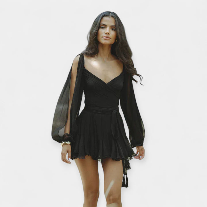 Vestido Romántico con Escote en V y Mangas Abullonadas