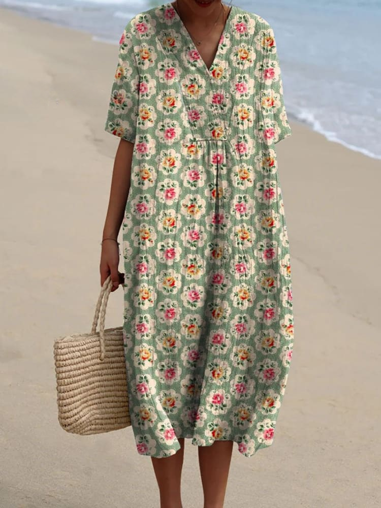 Vestido Vintage Floral Flowy Casual para Mujeres
