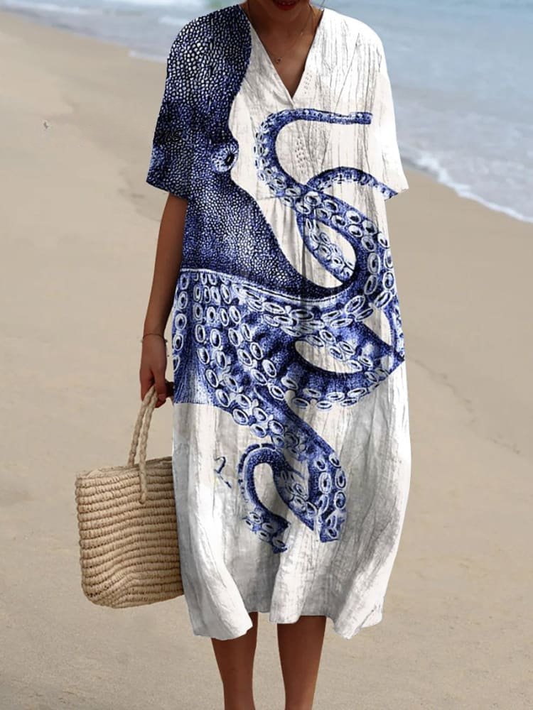 Vestido Informal con Diseño de Pulpo para Damas