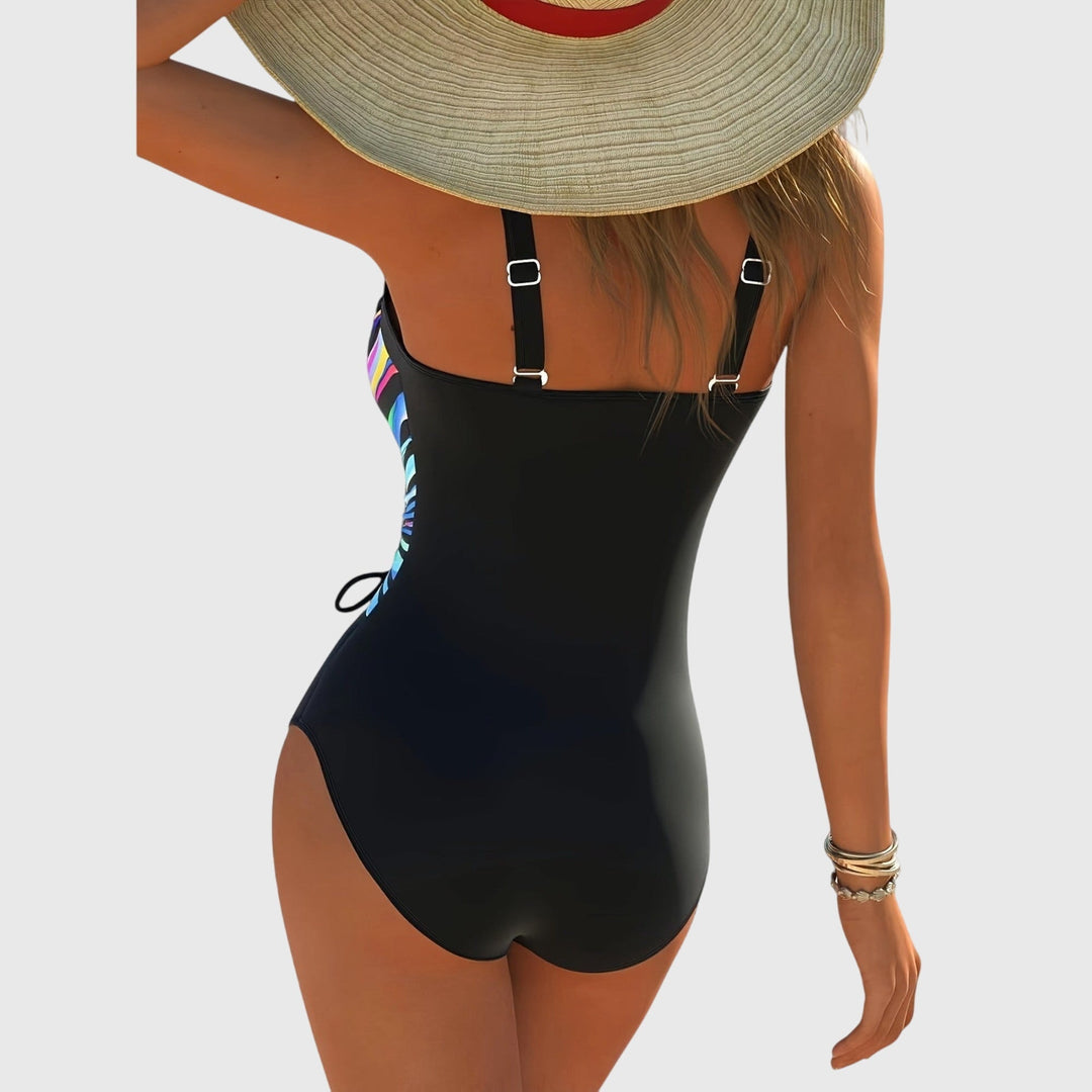 Bañador de una pieza multicolor con frente cruzado para mujer