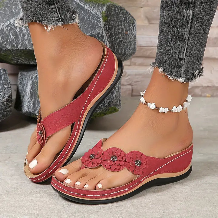 Sandalia de dedo con flor para mujer