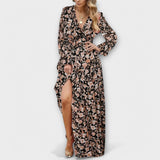 Vestido Maxi Floral Elegante de Manga Larga