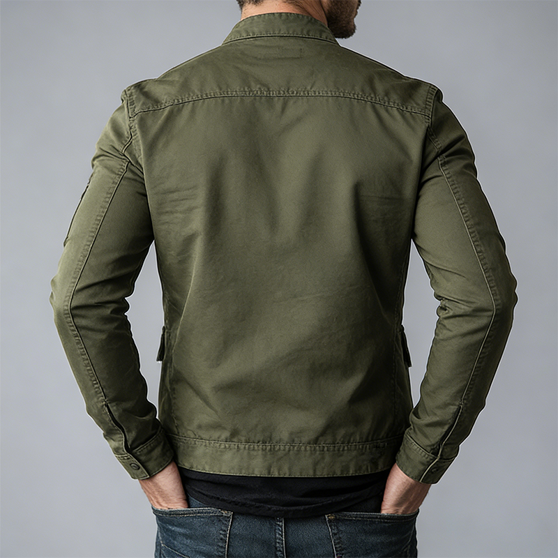 Men's Vintage Casual Cotton Zipper Jacket with Stand Collar - Model MTA2645L3TO