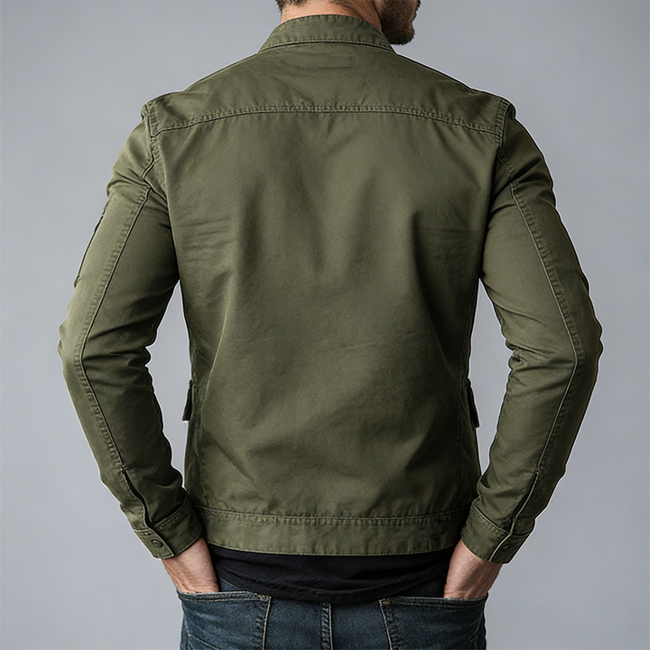 Men's Vintage Casual Cotton Zipper Jacket with Stand Collar - Model MTA2645L3TO