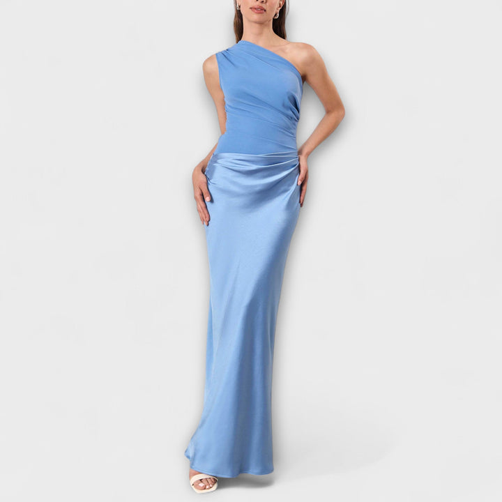 Vestido de Noche Maxi de Un Hombro Plisado
