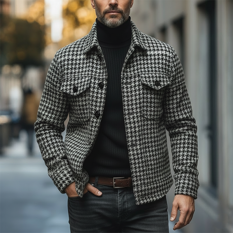 Men's Retro Houndstooth Faux Wool Winter Jacket - Model MTA1203K5P