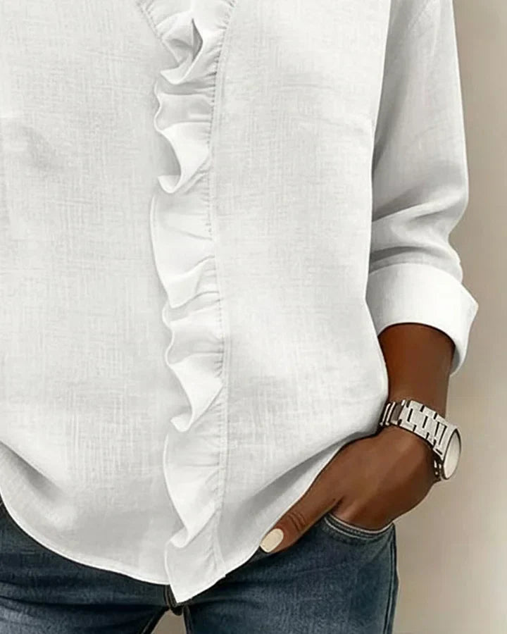 Vera | Blusa con Volantes, Escote en V y Mangas Largas
