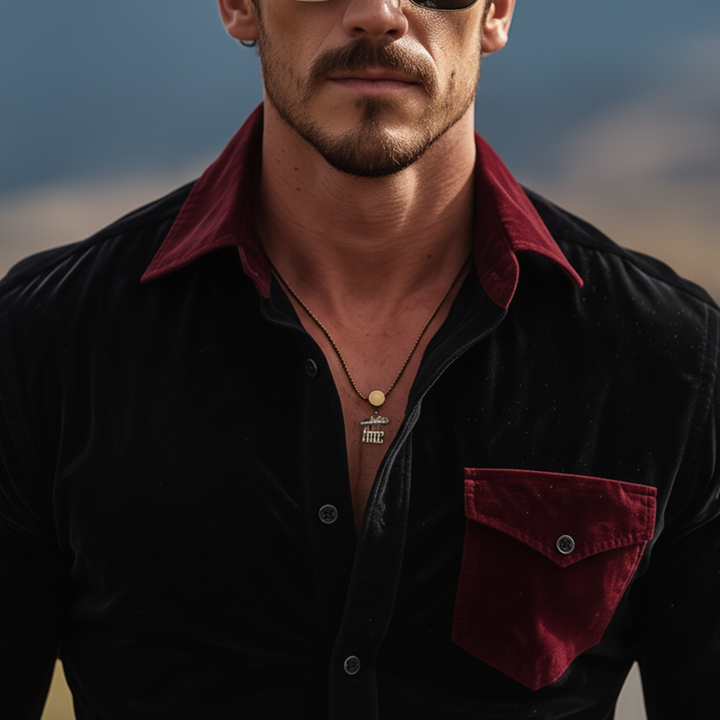 Men's Vintage-Inspired Long Sleeve Faux Velvet Shirt - Classic Style MTA2065L9K