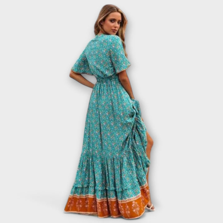 Vestido Madalena™ Maxi Boho Fluido con Abertura Alta