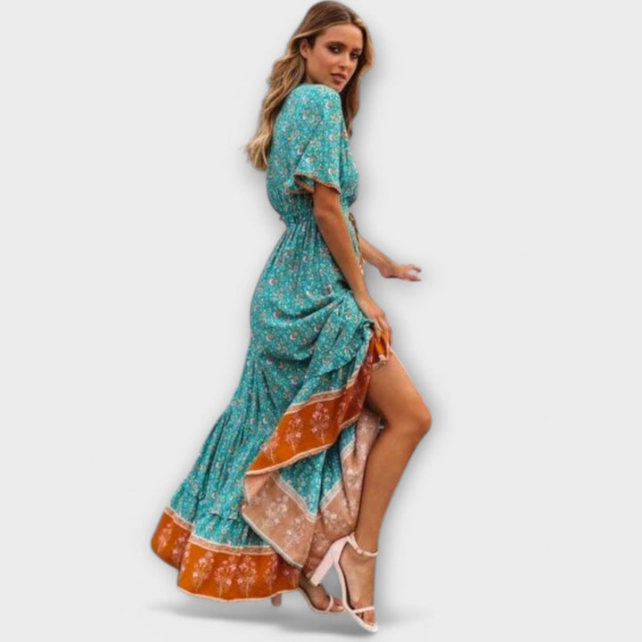 Vestido Madalena™ Maxi Boho Fluido con Abertura Alta