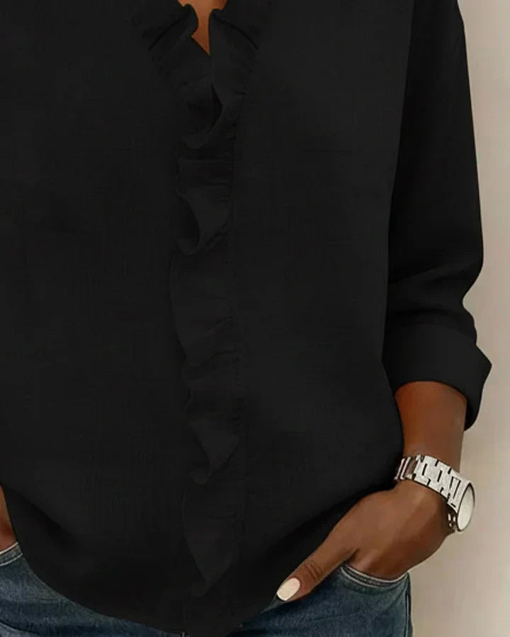 Vera | Blusa con Volantes, Escote en V y Mangas Largas
