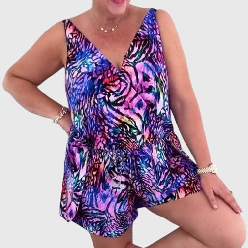 Vestido de baño azul con estampado para mujer