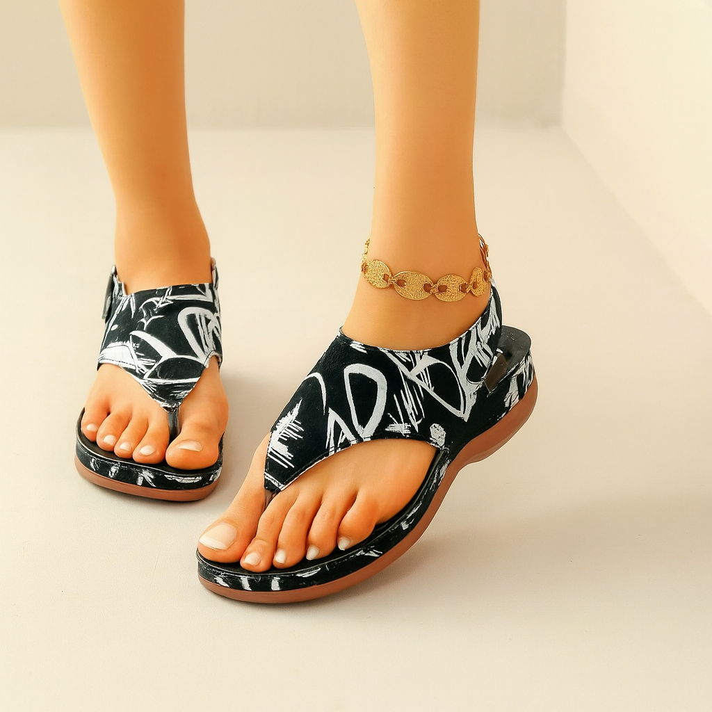 Sandalia de dedo con estampado floral para mujer