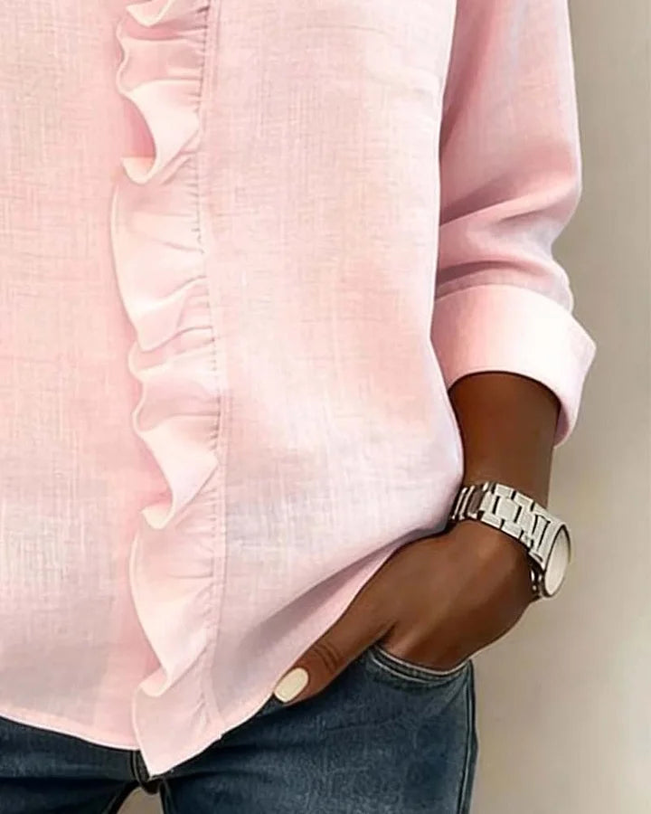 Vera | Blusa con Volantes, Escote en V y Mangas Largas