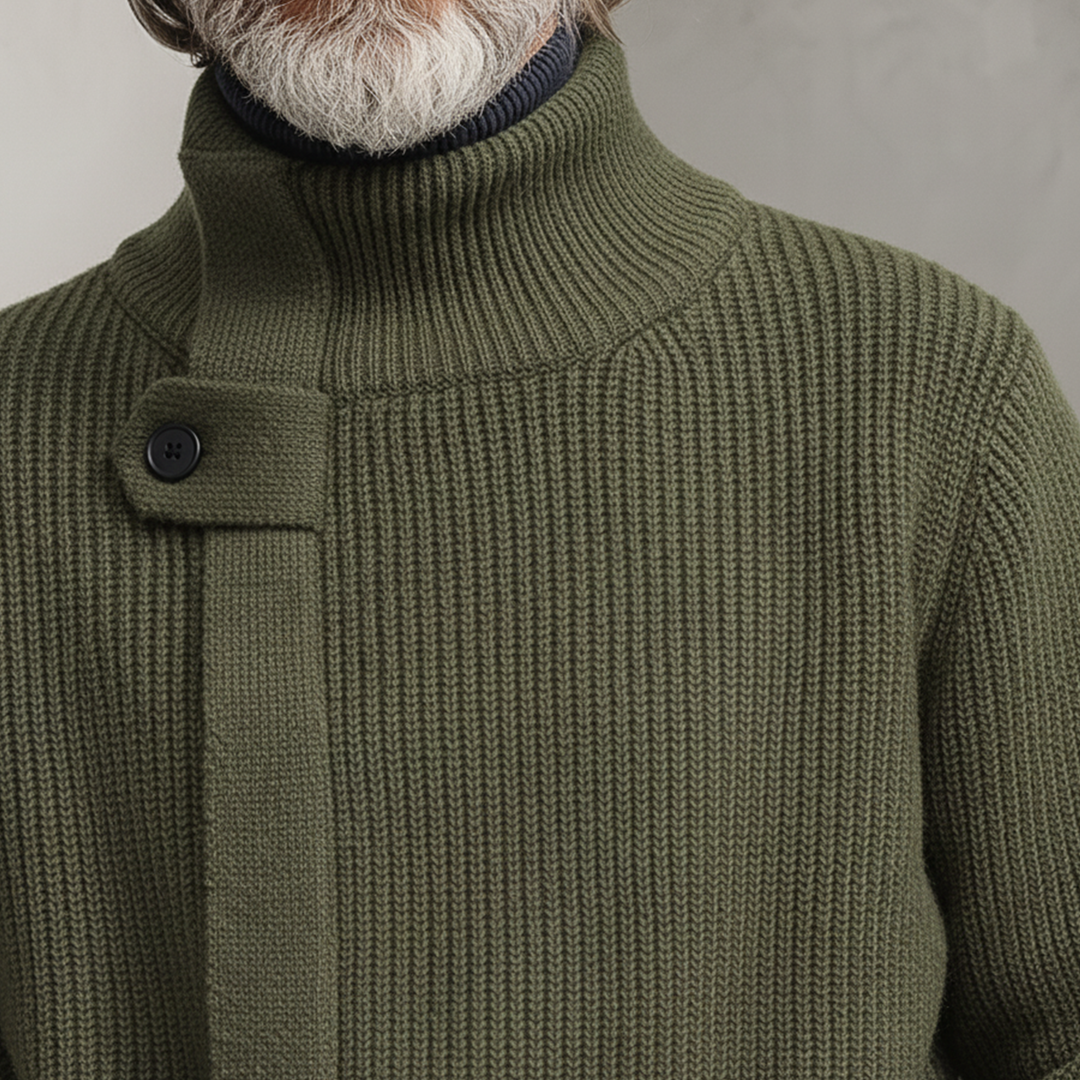 Cárdigan de punto clásico informal para hombre con cremallera, cuello alto y cinturón