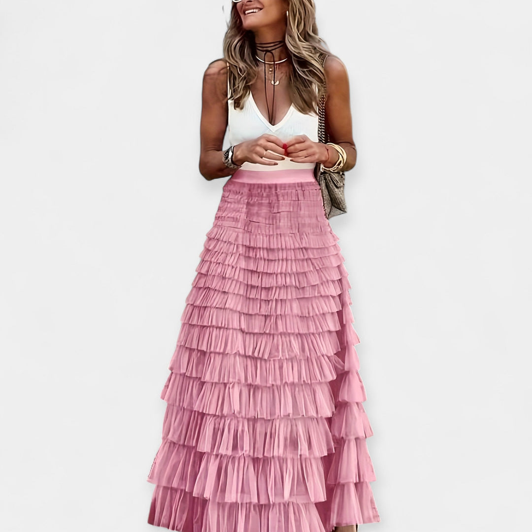 Falda boho con borde de red