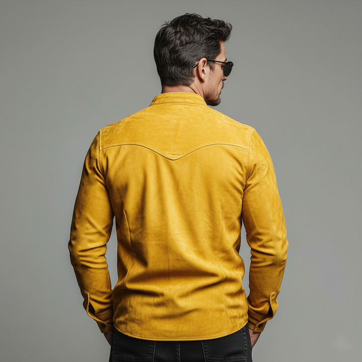 Men's Classic Casual Long-Sleeve Stand-Collar Faux Suede Shirt - MTA2492L8K