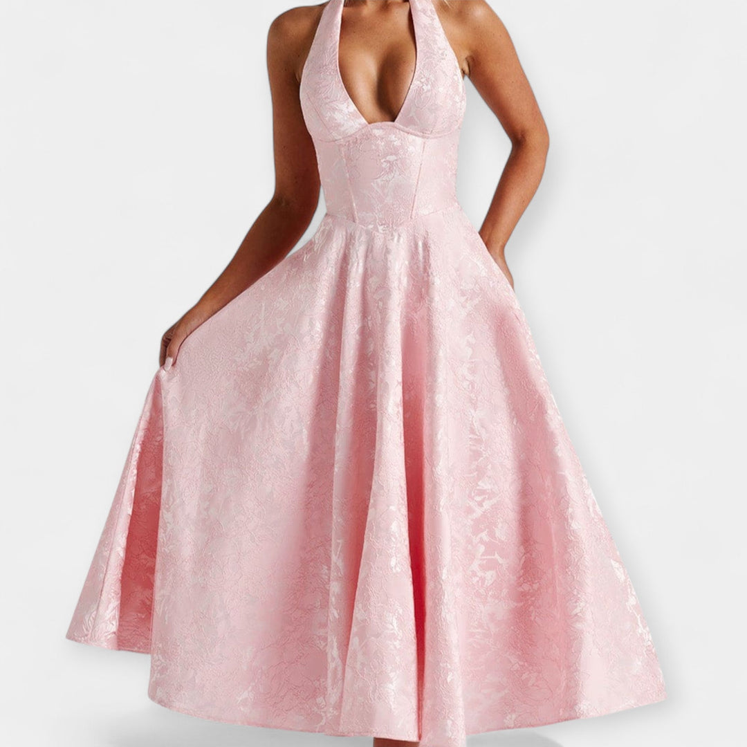 Vestido Midi Elegante con Corsé y Espalda Abierta