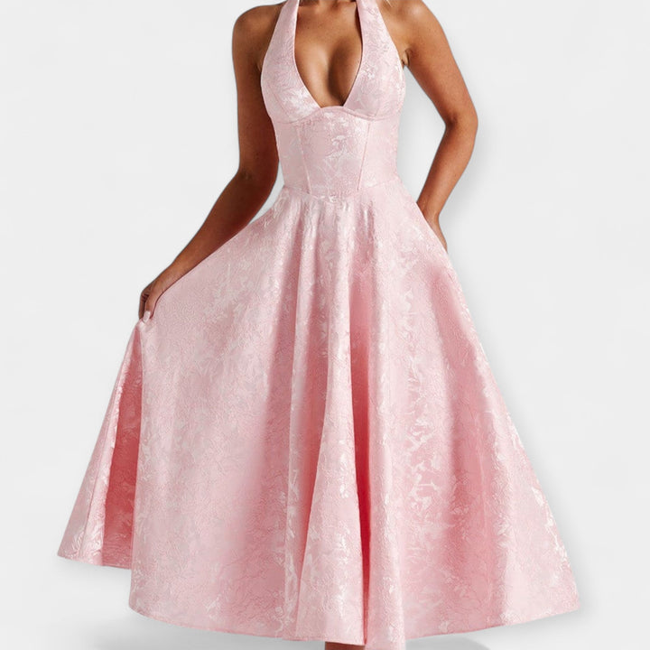 Vestido Midi Elegante con Corsé y Espalda Abierta