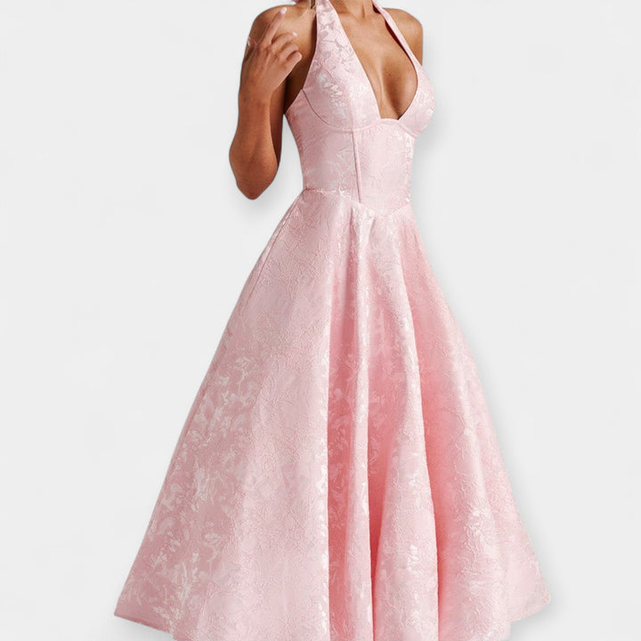 Vestido Midi Elegante con Corsé y Espalda Abierta