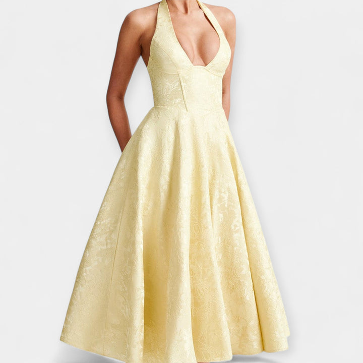 Vestido Midi Elegante con Corsé y Espalda Abierta