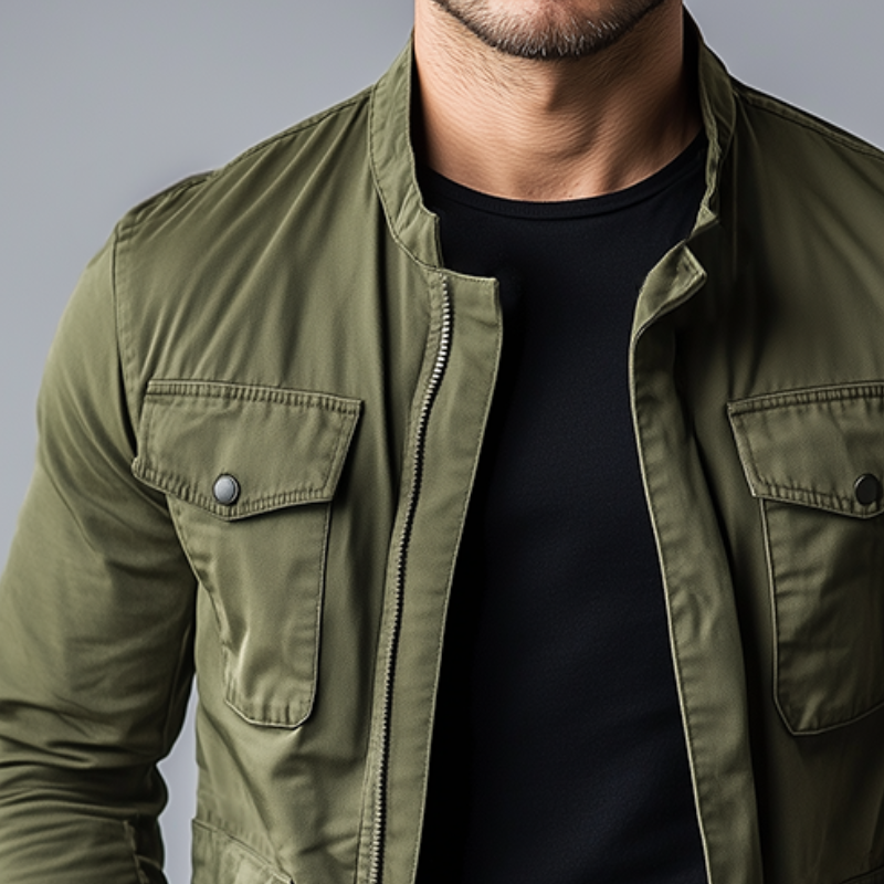 Men's Vintage Casual Cotton Zipper Jacket with Stand Collar - Model MTA2645L3TO