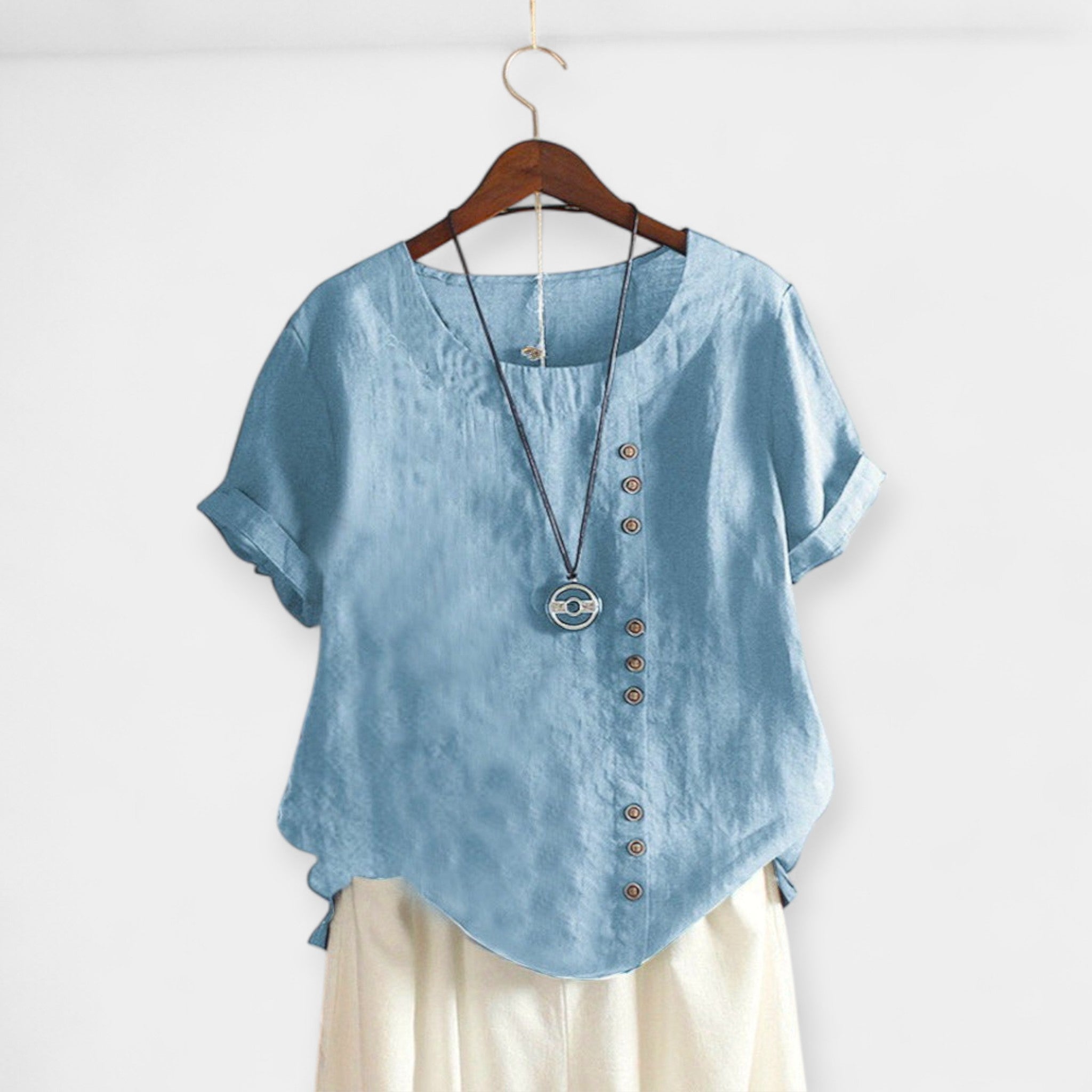 Short-Sleeved Button-Up T-Shirt